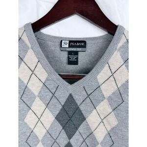 JOS‎ A BANK Mens Argyle Sweater Vest Size L V Neck Sleeveless Pima Cotton